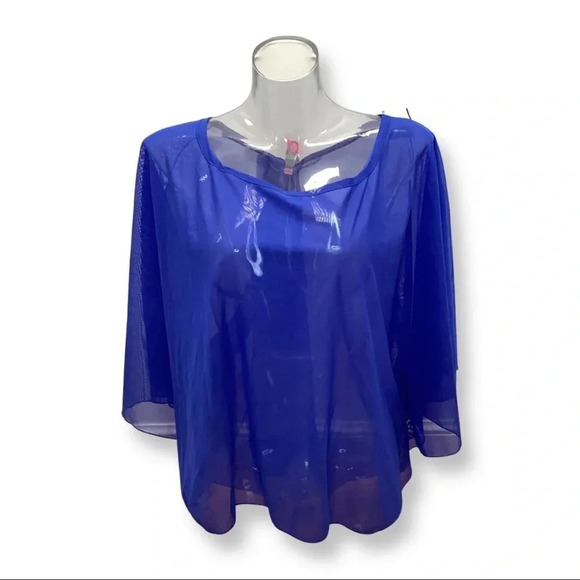 Zuliana Size L/XL Blue Mesh Flowy Sleeve Sheer Top. New With Tags. - Picture 1 of 2